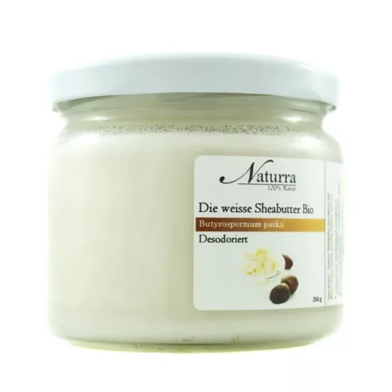 Bio Sheabutter 250g weiß desodoriert im Glastiegel – sanfte Pflege für Haut und Haar