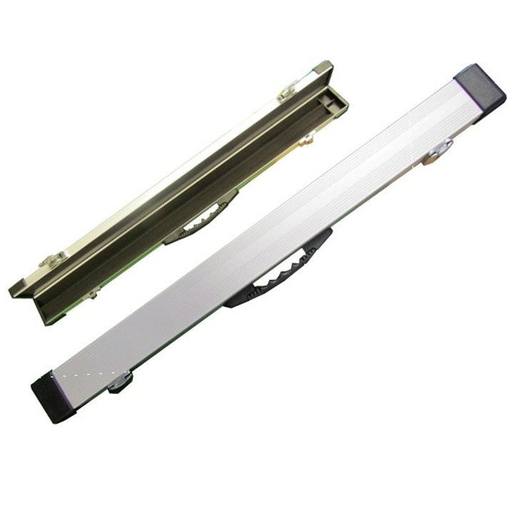 2pc cue case Silver Aluminium cue case open and closed.