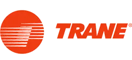 About us: The Trane logo showcases a red circle with horizontal lines on the left, complemented by the word "TRANE" in bold uppercase red letters on the right.