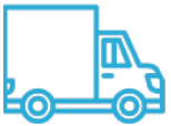 Icon of a blue delivery truck with a square cargo area and visible cab outlines on a white background.
