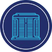 Blue and teal line drawing of an air conditioning unit inside a navy circle, representing the reliability and peace of mind offered by a home protection plan.