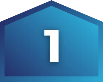 A white number 1 centered on a blue, house-shaped background, symbolizing top HVAC services with available financing options.