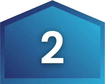 A large white number 2 is centered on a blue, pentagon-shaped background, representing HVAC financing options.