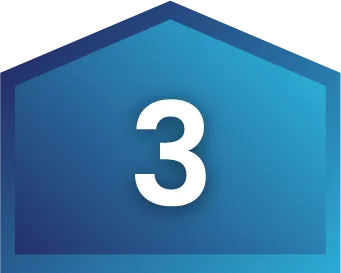 A white number 3 is centered on a blue, house-shaped background, evoking a focus on HVAC solutions and financing options for homeowners.