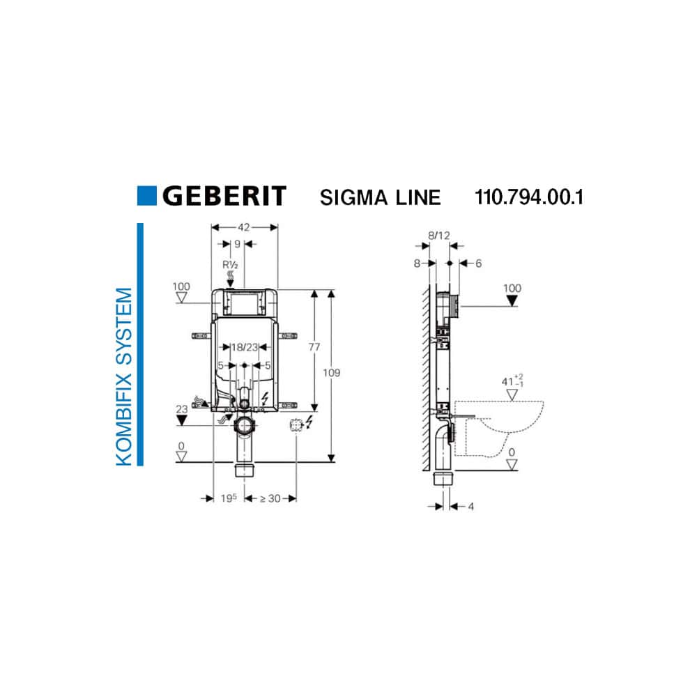 Καζανάκι Geberit Sigma 110.794.00.1 Kombifix Εντοιχιζόμενο Τοίχου Για Μονό Τούβλο 8cm Και Κρεμαστή Λεκάνη - Διαστάσεις | ΜΠΟΥΓΙΟΥΚΟΣ | ΠΑΤΡΑ