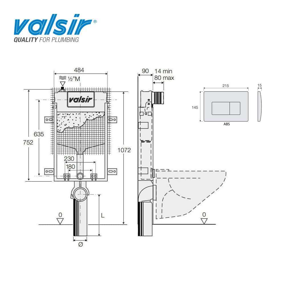 Καζανάκι Valsir Tropea S86 858102 Fixsistem Εντοιχιζόμενο Τοίχου Για Μονό Τούβλο 9cm Και Κρεμαστή Λεκάνη - Διαστάσεις | ΜΠΟΥΓΙΟΥΚΟΣ | ΠΑΤΡΑ