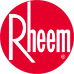 Rheem logo with the word "Rheem" in stylized text inside a solid red circle.