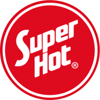 Red circular logo with the words "Super Hot" in bold white letters, tilted and centered within the circle.