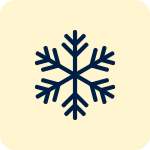 A simple black snowflake icon is centered on a light beige background.