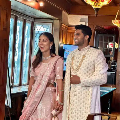 Elegant Indian couple in traditional attire at Cascades Manor wedding venue.