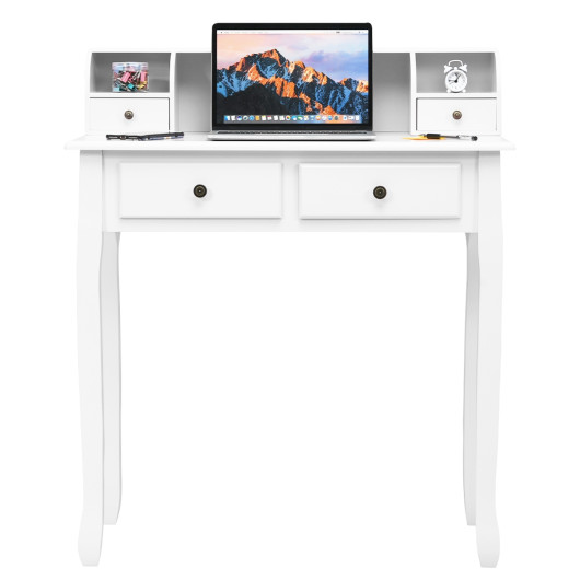 Compact Writing Desk with Removable Hutch and 4 Storage Drawers