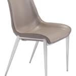 Brown Faux Leather Dining Chair with Stainless Steel Legs (Set of 2)