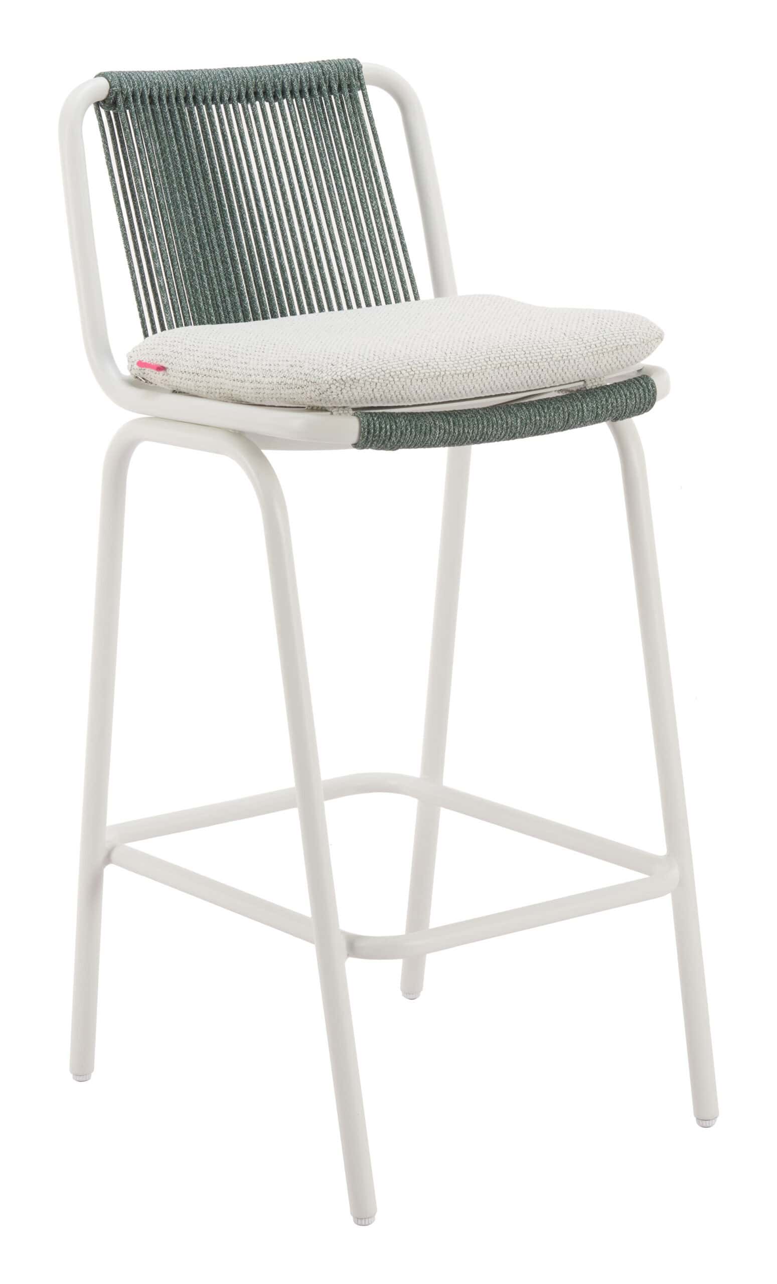 Modern White and Green Barstools with Cushions (Set of 2)