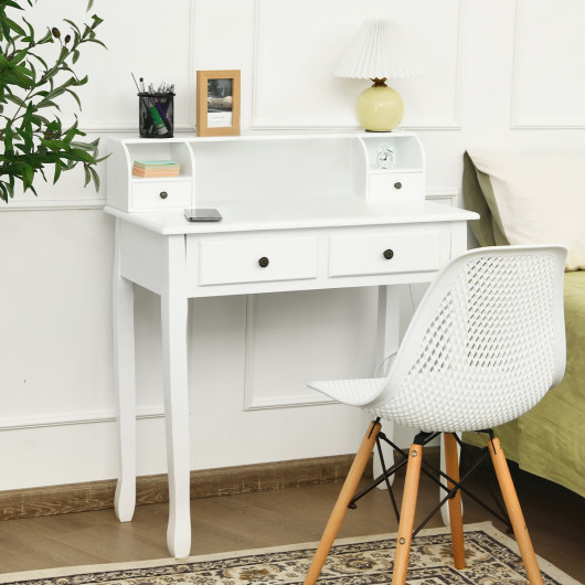 Compact Writing Desk with Removable Hutch and 4 Storage Drawers
