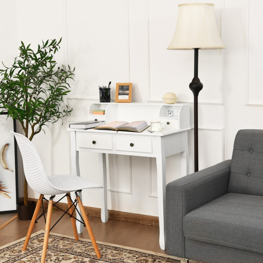 Compact Writing Desk with Removable Hutch and 4 Storage Drawers