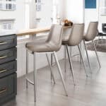 Brown Faux Leather Counter Stool with Stainless Steel Legs (Set of 2)