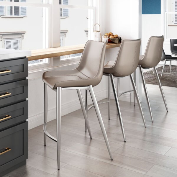 Brown Faux Leather Counter Stool with Stainless Steel Legs (Set of 2)