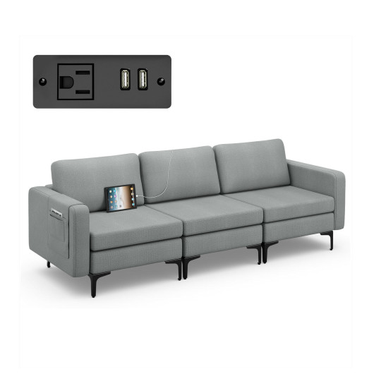 Convertible Sectional Sofa with USB Ports and Magazine Pockets (3-Seat)
