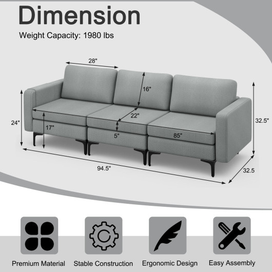 Convertible Sectional Sofa with USB Ports and Magazine Pockets (3-Seat)