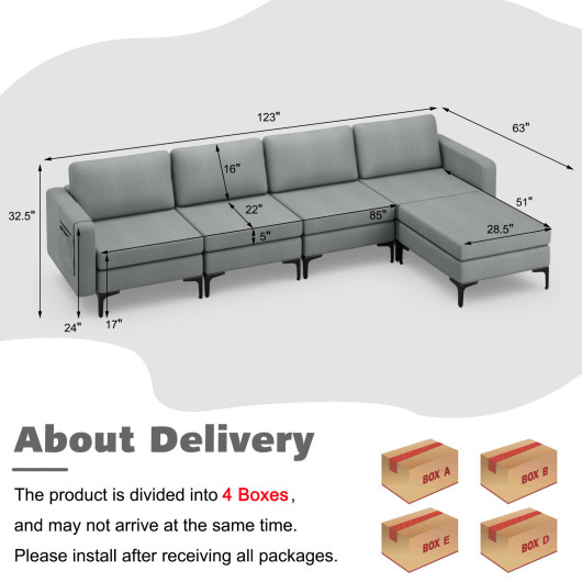 Modular L Shaped Sectional Sofa with Ottoman and USB Ports