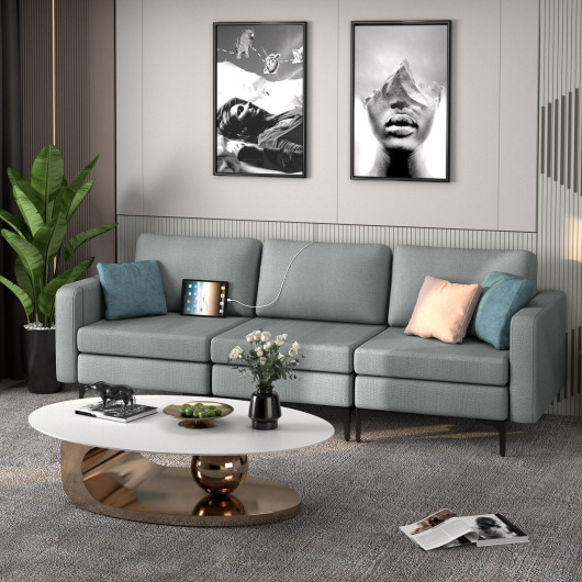 Convertible Sectional Sofa with USB Ports and Magazine Pockets (3-Seat)