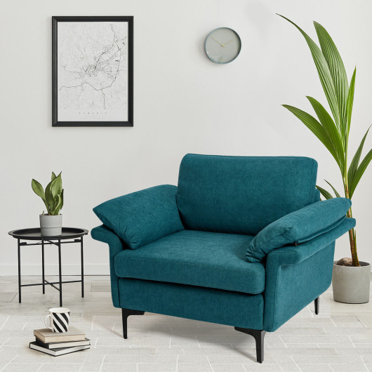 Modern Fabric Accent Chair with Cushions and Metal Legs