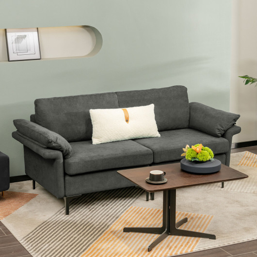 Modern Fabric Loveseat Sofa with Metal Legs and Pillows