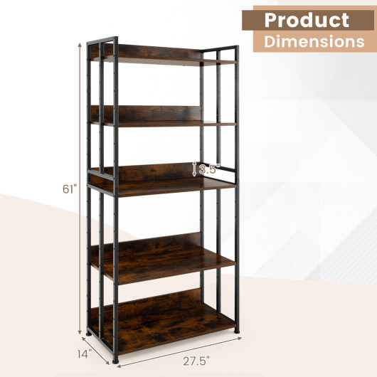 Industrial 5-Tier Adjustable Bookshelf and Display Rack