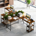L Shaped Desk with Outlets USB Ports and Shelves