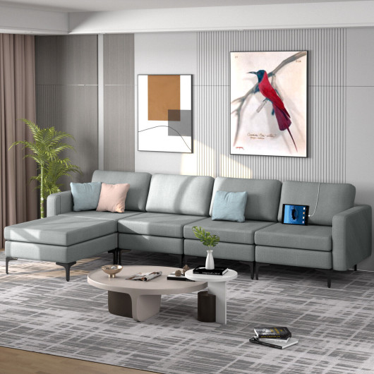 Modular L Shaped Sectional Sofa with Ottoman and USB Ports