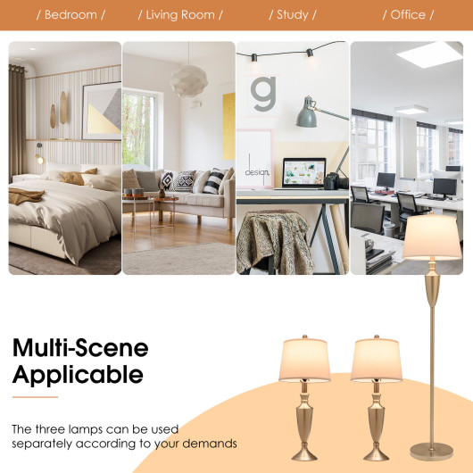 Modern Silver Floor and Table Lamp Set (Set of 3)