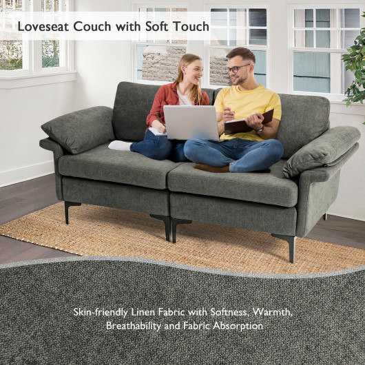 Modern Fabric Loveseat Sofa with Metal Legs and Pillows