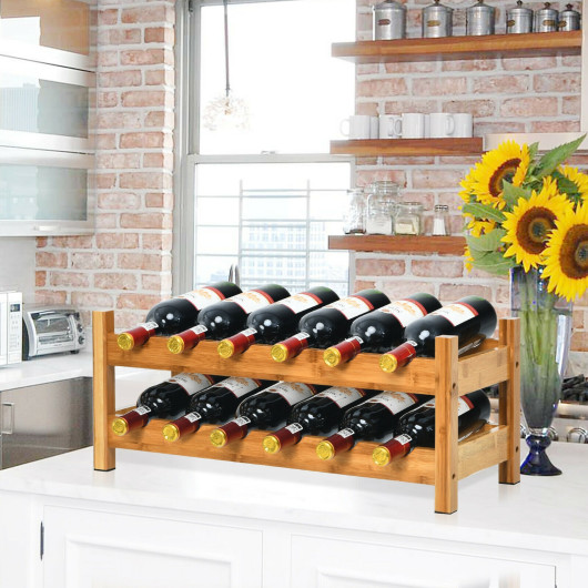 Bamboo Wine Rack Holds 12 Bottles with Space-Saving Design