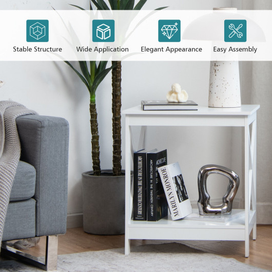 2 Tier X Design Side Table with Open Shelf - Image 2