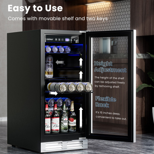 15 Inch 100 Can Built-in Freestanding Beverage Cooler Silver - Image 2