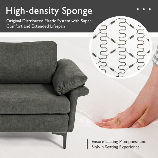Modern Fabric Loveseat Sofa with Metal Legs and Pillows