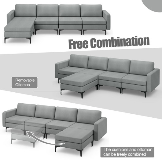 Modular L Shaped Sectional Sofa with Ottoman and USB Ports
