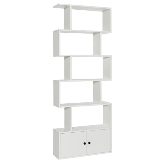 S Shaped 6 Tier Bookshelf with Cabinet and Doors