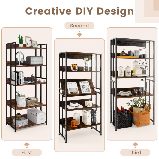 Industrial 5-Tier Adjustable Bookshelf and Display Rack