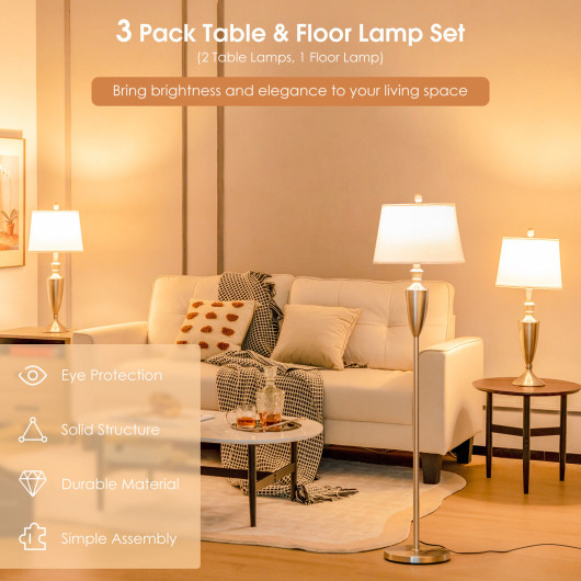 Modern Silver Floor and Table Lamp Set (Set of 3)