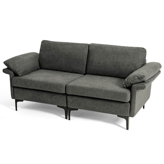 Modern Fabric Loveseat Sofa with Metal Legs and Pillows