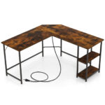 L Shaped Desk with Outlets USB Ports and Shelves