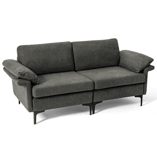 Modern Fabric Loveseat Sofa with Metal Legs and Pillows