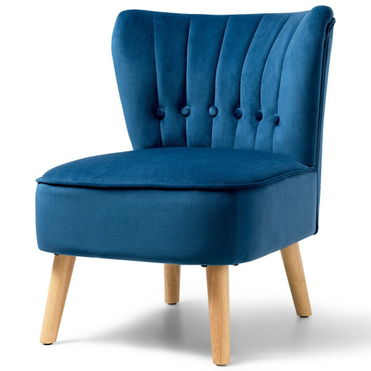 Velvet Armless Accent Chair with Tufted Cushion and Wood Legs