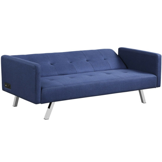 Convertible Linen Fabric Sofa Bed with USB and Power Strip