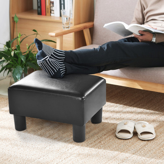 PU Leather Rectangular Ottoman Footstool with Sturdy Wood Frame