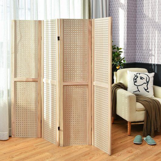 Foldable 5 ft Pegboard Room Divider Privacy Screen (4 Panels)
