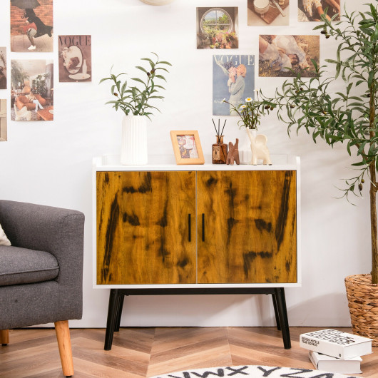 Mid-Century Modern Wood Storage Cabinet with Metal Legs