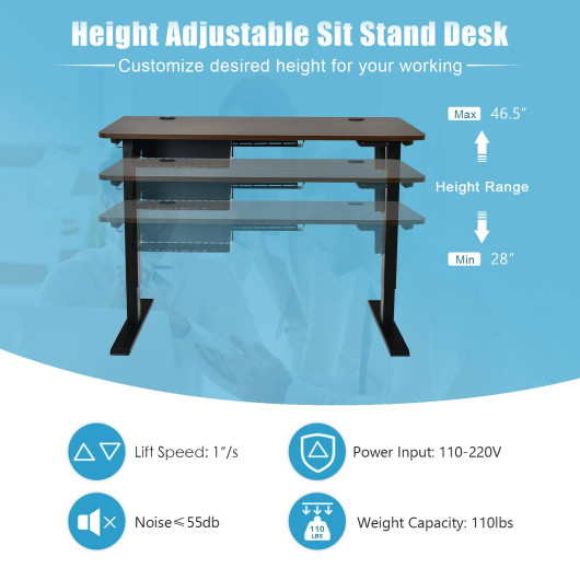 Electric Height Adjustable Sit to Stand Desk with USB Port