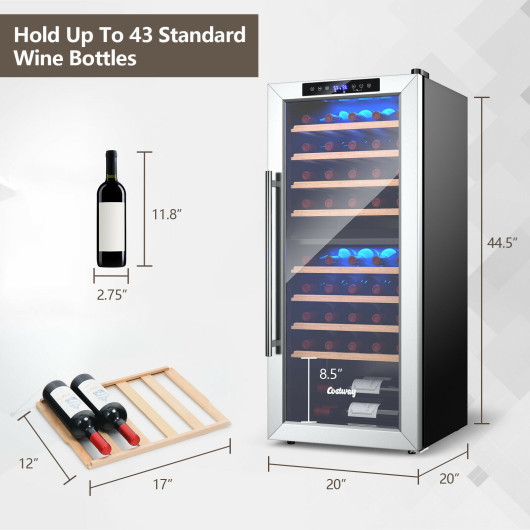 Dual Zone Wine Cooler Refrigerator with 8 Shelves (43 Bottles) - Image 4